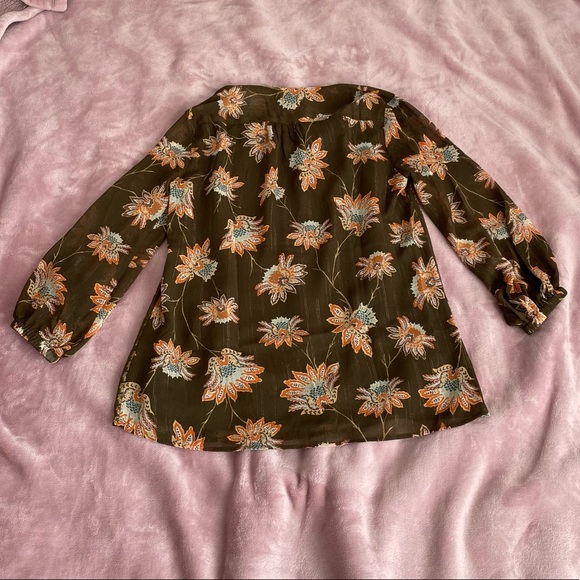 Belle by Kim Gravel chiffon blouson ruffle top green - Picture 2 of 5